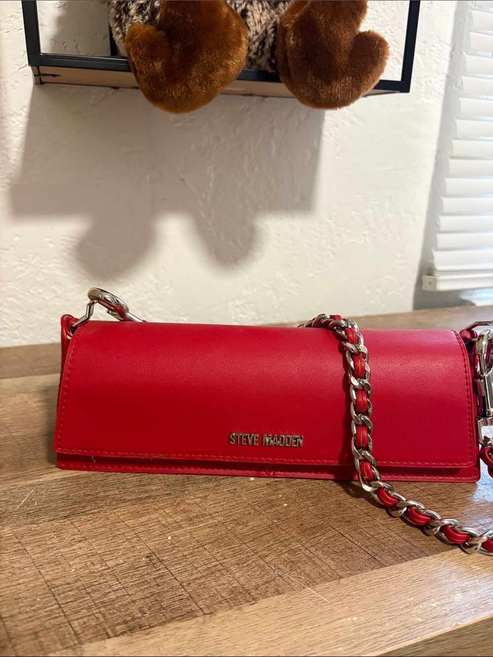 Steve Madden Red Leather Crossbody with Chain Strap